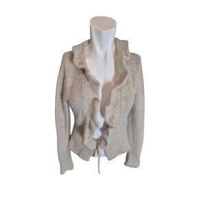 Marina Luna Vintage Angora Wool Sweater Ruffled Cardigan gray Sz S